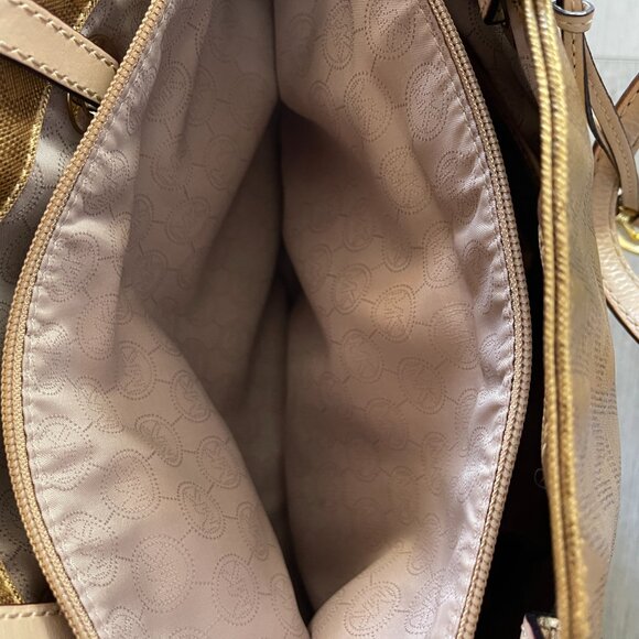 MICHAEL KORS Gold Jet Set Metallic Mirrored Tote Bag w side pockets 16 x 11.5 - Picture 6 of 7